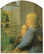 Georg Friedrich Kersting Zwei Kinder vor einem Papageienbauer oil painting picture wholesale